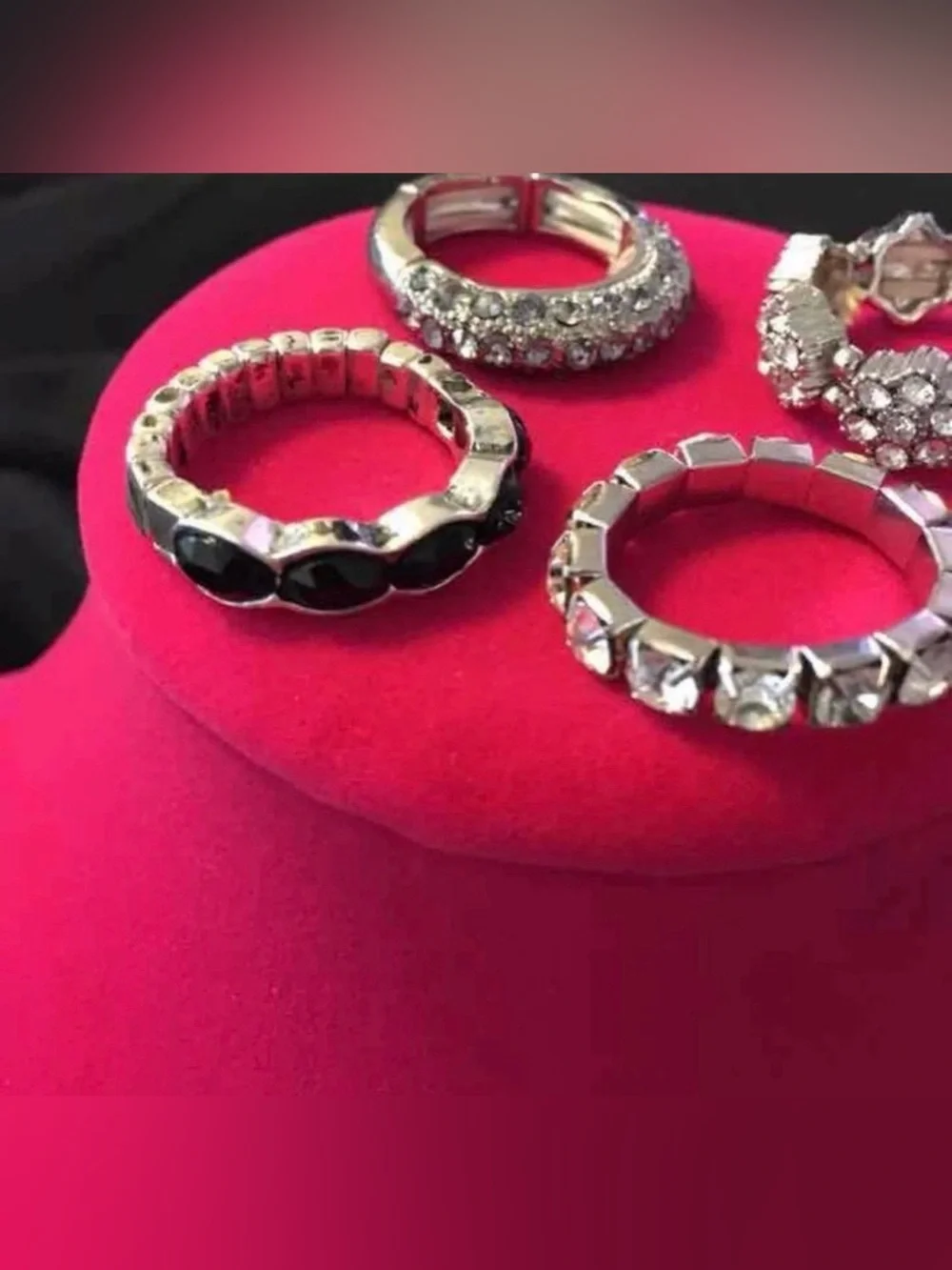 Silver Tone Adjustable Fashion Ring Bundle | Rhinestone Statement Rings Set of 4